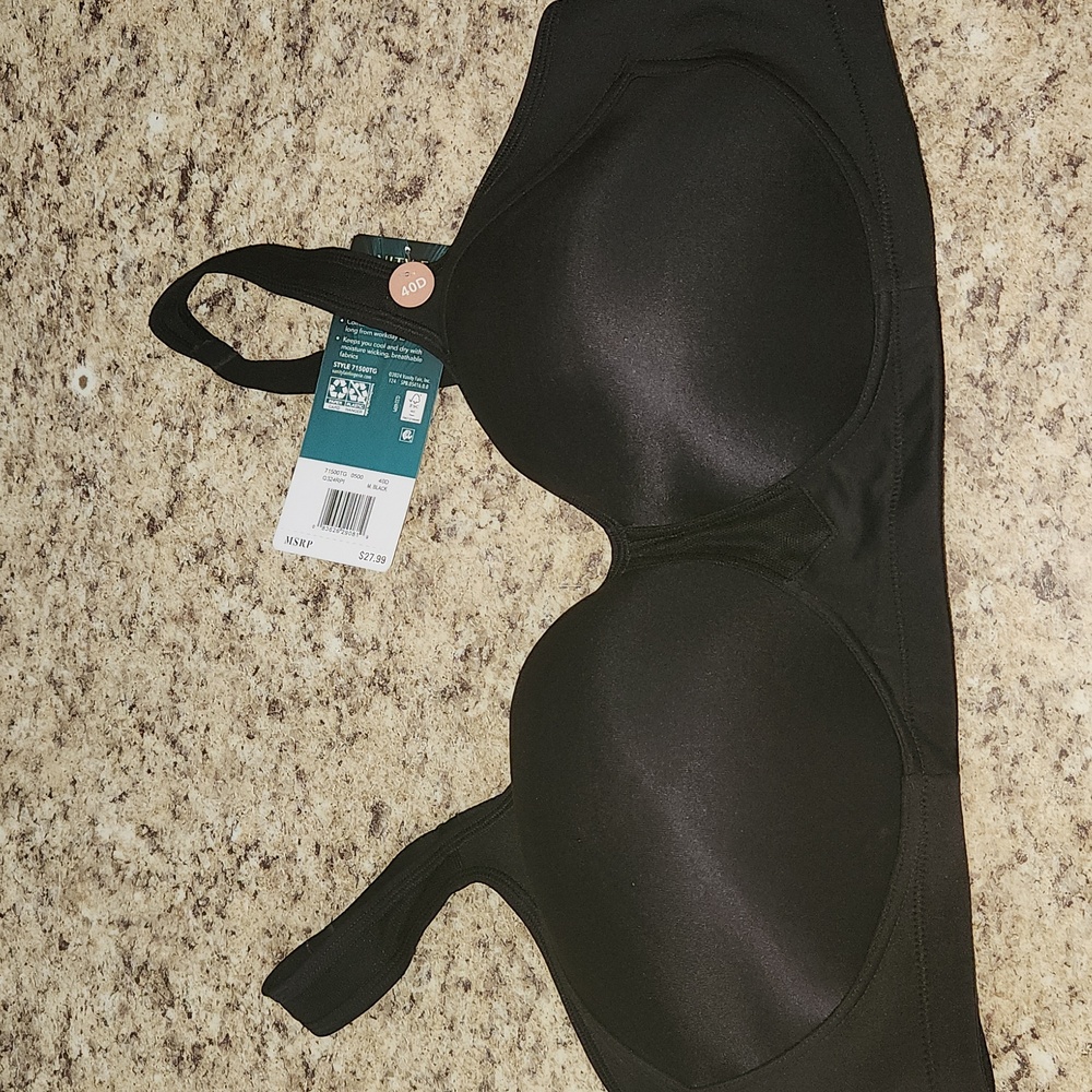 Vanity Fair Black Sport Medium Impact Wireless Bra Size 40D NWT - Picture 6 of 7